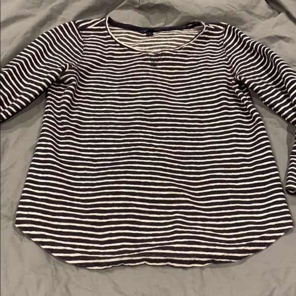 Lands End Thick Warm French Terry Striped Crew - Picture 12 of 13